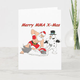 Mixed Martial Arts Santa gegen das Yeti-Schneemons Feiertagskarte