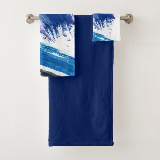 Mixed media Aquarellblau abstrakt Badhandtuch Set (Insitu)