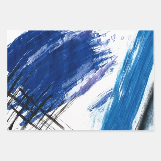 Mixed media Aquarellblau abstrakt Geschenkpapier Set (Vorderseite)