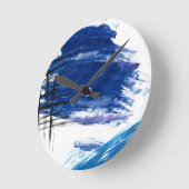 Mixed media Aquarellblau abstrakt Runde Wanduhr (Winkel)