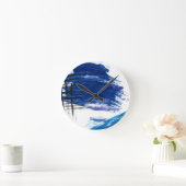 Mixed media Aquarellblau abstrakt Runde Wanduhr (Zuhause)