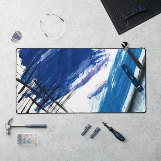 Mixed media Aquarellblau abstrakt Schreibtischunterlage (Arbeitsplatz)