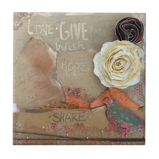 Mixed Media Art Liebe Fliese (Vorderseite)
