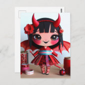 Mixed Media Bat Winged Devil Doll Postkarte (Vorne/Hinten)