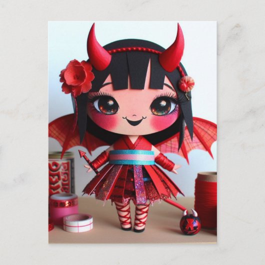 Mixed Media Bat Winged Devil Doll Postkarte (Vorderseite)