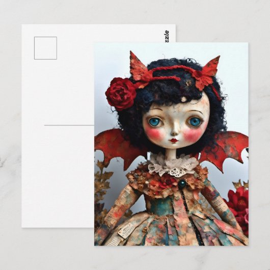 Mixed Media Bat Winged Doll Postkarte (Vorne/Hinten)