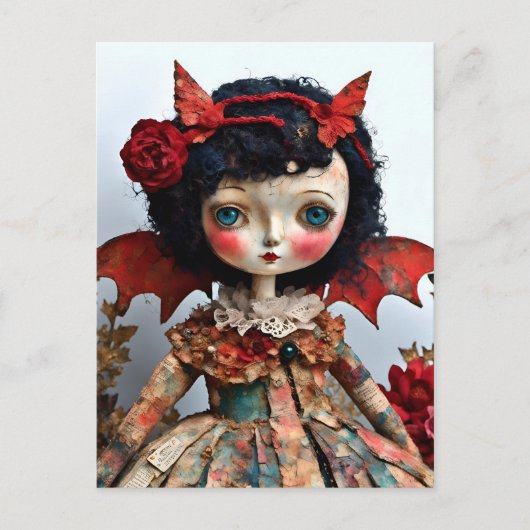 Mixed Media Bat Winged Doll Postkarte (Vorderseite)