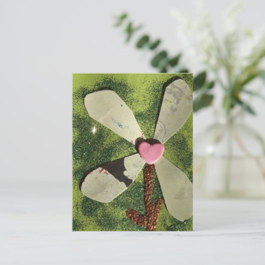 Mixed Media Blume rosa Herzzentrum Postkarte (Stehend Vorderseite)