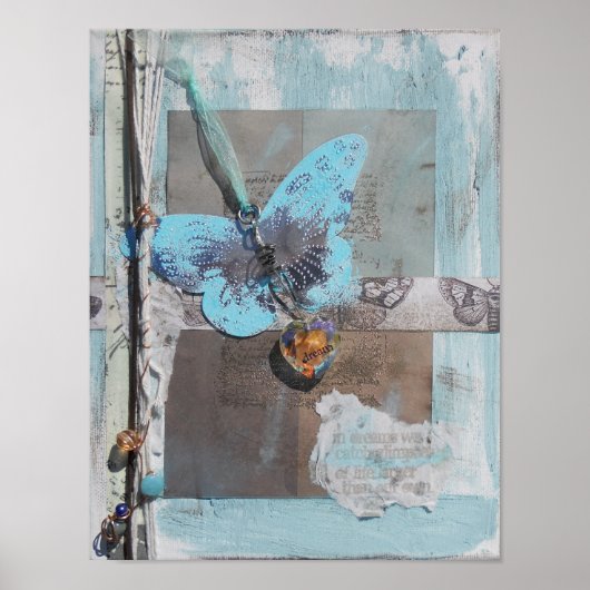 Mixed Media Butterfly Herzkunst Print Poster (Vorne)