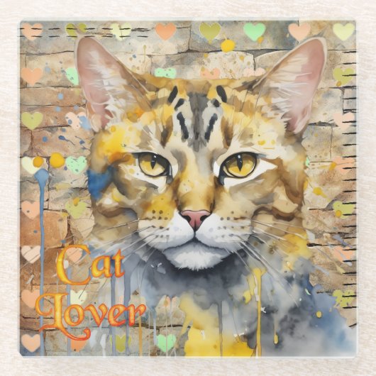 Mixed Media Cat Lover Glasuntersetzer (Vorderseite)