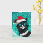 Mixed Media Cat Print Christmas Card AP406B4 Karte (Gelbe Blume)