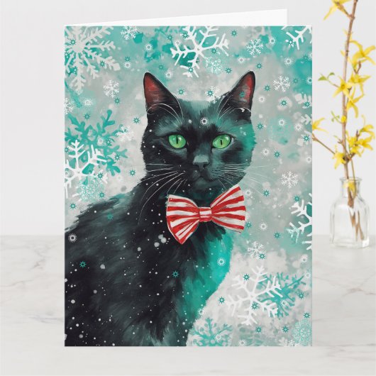 Mixed Media Cat Print Christmas Card AP408A1 Karte (Gelbe Blume)