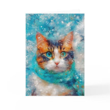 Mixed Media Cat Print Christmas Card AP412A1