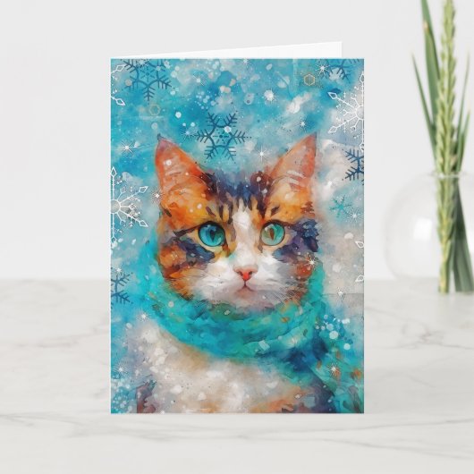 Mixed Media Cat Print Christmas Card AP412A1 Karte (Vorderseite)