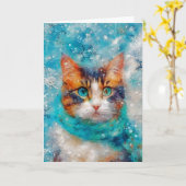 Mixed Media Cat Print Christmas Card AP412A1 Karte (Gelbe Blume)