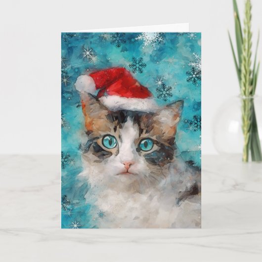 Mixed Media Cat Print Christmas Card AP414A1 Karte (Vorderseite)