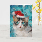 Mixed Media Cat Print Christmas Card AP414A1 Karte (Gelbe Blume)