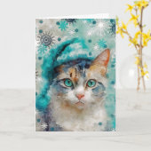 Mixed Media Cat Print Christmas Card AP415A1 Karte (Gelbe Blume)