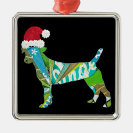 Mixed media collage art DOG PUPPY in Santa Hat Ornament Aus Metall