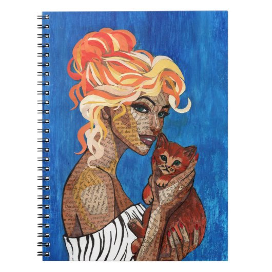 Mixed Media Collage Katzenmutter Notizbuch - Zeitu Notizblock (Vorderseite)