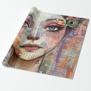 Mixed-Media-Collage-Porträtkunst (11) Geschenkpapier