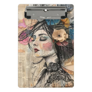 Mixed-Media-Collage-Porträtkunst (2) Mini Klemmbrett
