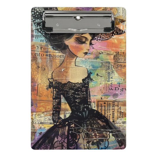 Mixed-Media-Collage-Porträtkunst (4) Mini Klemmbrett (Vorderseite)