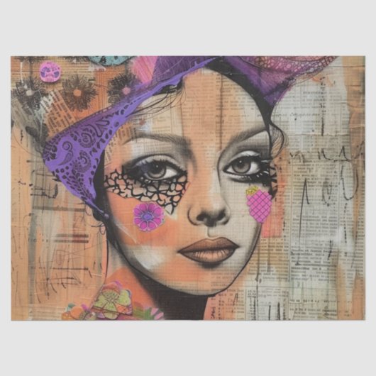 Mixed-Media-Collage-Porträtkunst (5) Seidenpapier (Vorderseite)