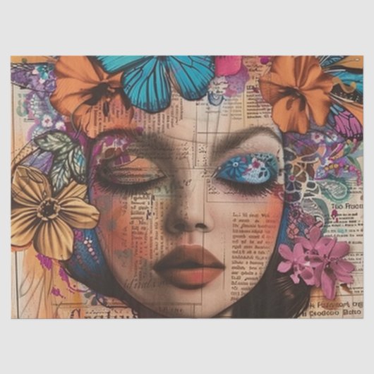 Mixed-Media-Collage-Porträtkunst (7) Seidenpapier (Vorderseite)