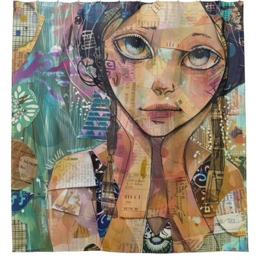 Mixed-Media-Collage-Porträtkunst (8) Duschvorhang (Vorderseite)
