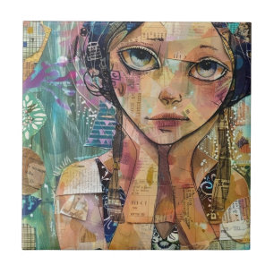 Mixed-Media-Collage-Porträtkunst (8) Fliese