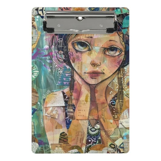 Mixed-Media-Collage-Porträtkunst (8) Mini Klemmbrett (Vorderseite)