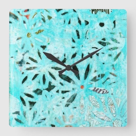 Mixed Media Daisy Art Quadratische Wanduhr (Vorderseite)