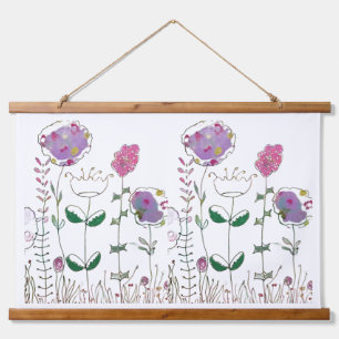 Mixed Media Floral  Wandteppich Mit Holzrahmen