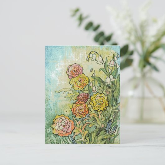 Mixed Media Garden-Blume Postkarte (Stehend Vorderseite)
