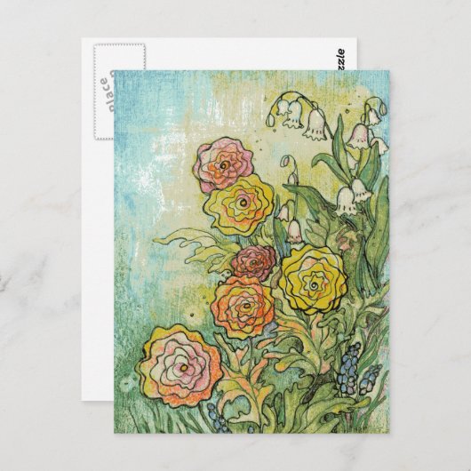 Mixed Media Garden-Blume Postkarte (Vorne/Hinten)