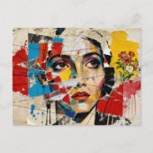 Mixed-Media-Gesicht-und-Blumen-Collage Postkarte (Vorderseite)