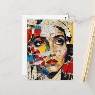 Mixed-Media-Gesichtscollage Postkarte