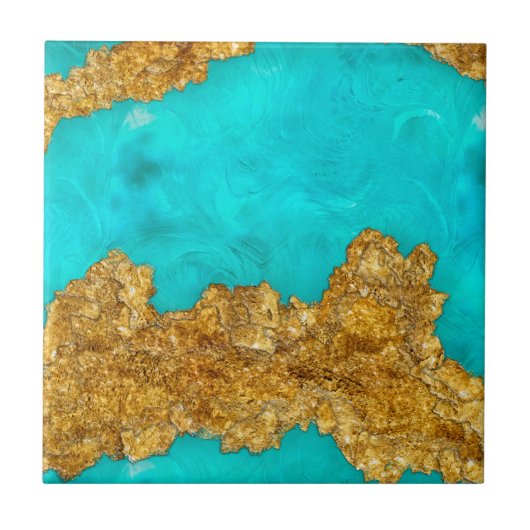 Mixed Media Gold and Turquoise Fliese (Vorderseite)