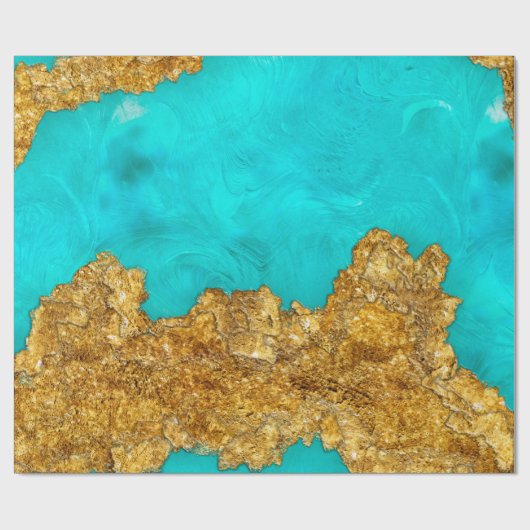 Mixed Media Gold and Turquoise Geschenkpapier (Flach)