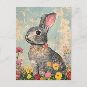 Mixed Media Grauer Hase Postkarte