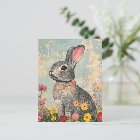 Mixed Media Gray Rabbit Postkarte (Stehend Vorderseite)