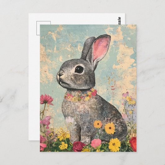 Mixed Media Gray Rabbit Postkarte (Vorne/Hinten)