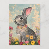 Mixed Media Gray Rabbit Postkarte (Vorderseite)
