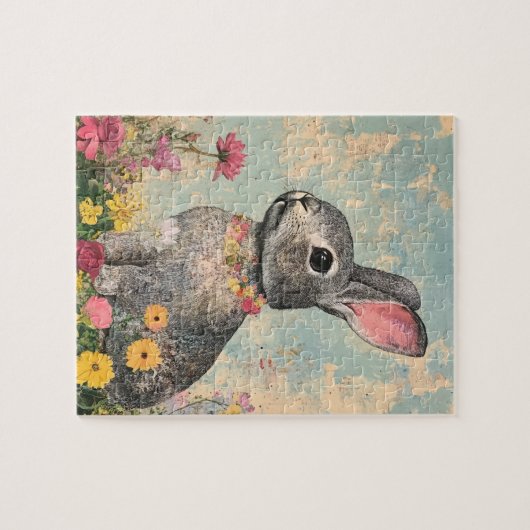 Mixed Media Gray Rabbit Puzzle (Horizontal)