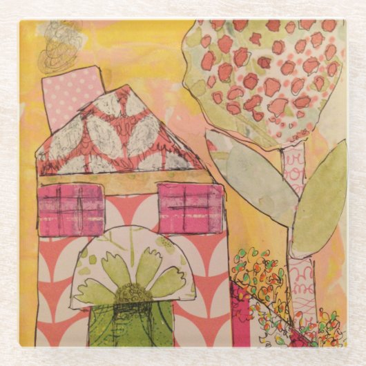 Mixed Media House Glasuntersetzer (Vorderseite)