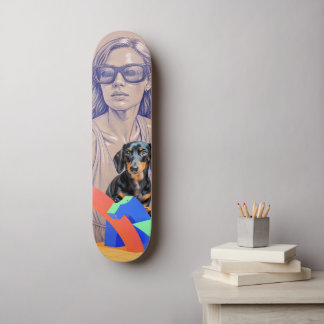 Mixed-Media-Illustration einer Frau und eines Dach Skateboard