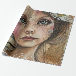 Mixed-Media-Kollage-Porträtkunst (1) Geschenkpapier