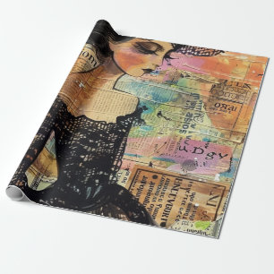 Mixed-Media-Kollage-Porträtkunst (4) Geschenkpapier