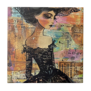 Mixed-Media-Kollagenporträtkunst (4) Fliese